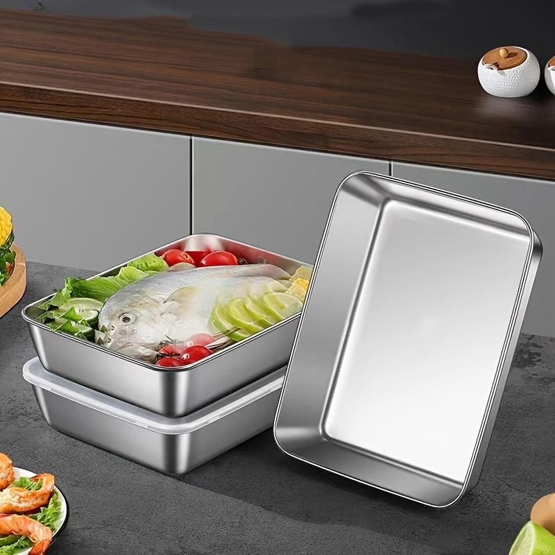 Storage Food Tray - 3/6Pcs Stainless Steel Rectangular Food Storage