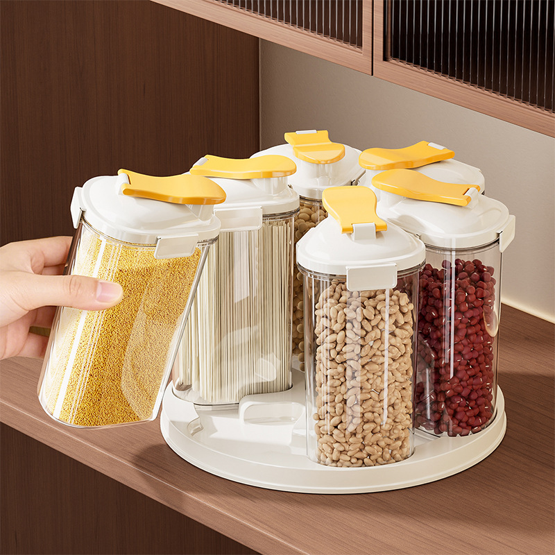 Airtight Cereal Jar - Rotating Grain Storage Container Kitchen Cereal