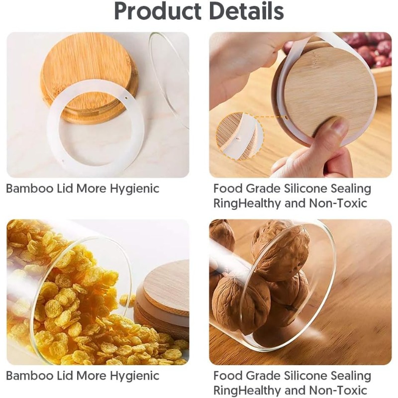 12 Glass Jars Set with Bamboo  - Airtight Cereal Jar recension och pris