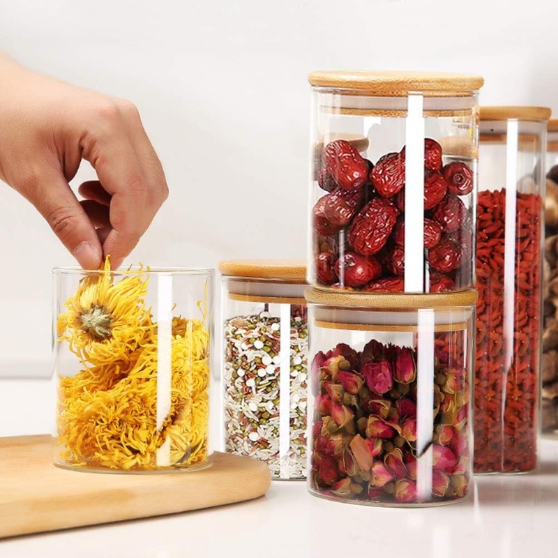 12 Glass Jars Set with Bamboo  - Airtight Cereal Jar recension och pris
