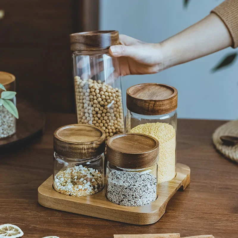 Wood Lid Orgnizer Glass Airtig - Food Storage Jars Airtight recension och pris