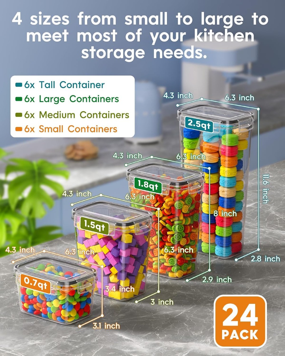 24 PCS Airtight Food Storage C - Food Storage Plastic recension och pris